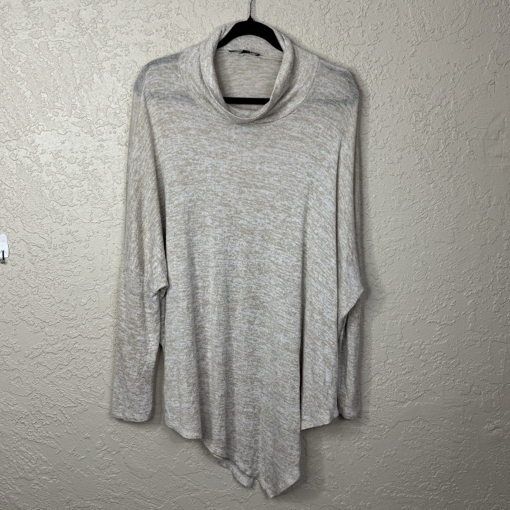 Saks Fifth Avenue Womens Slouchy Oversized Sweater Size L Oatmeal Mock Neck Soft